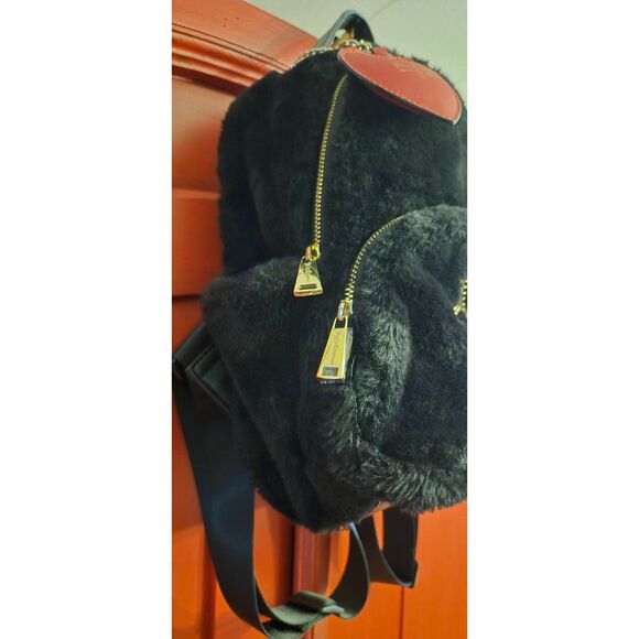 NWOT Juicy Couture Faux Fur Black Packpack Style Purse Gold Red Heart Accent NEW main image 4
